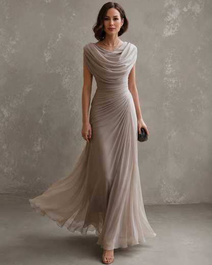 Jilliann | Abito lungo drappeggiato con scollo ad acqua per donna