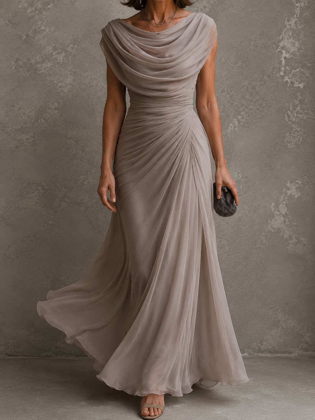 Jilliann | Abito lungo drappeggiato con scollo ad acqua per donna