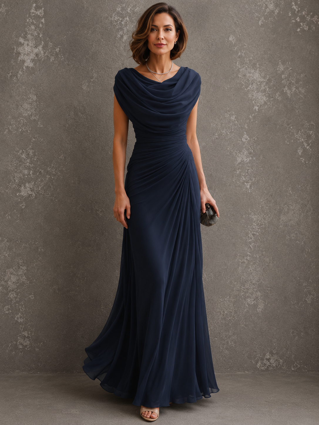 Jilliann | Abito lungo drappeggiato con scollo ad acqua per donna