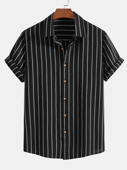 Attilio | Completo camicia a righe e pantaloni a maniche corte da uomo