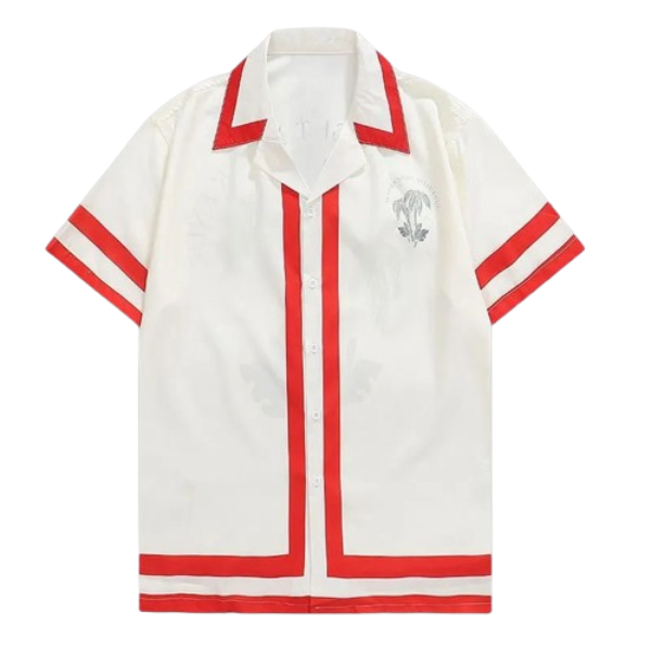 Achille | Camicia a maniche corte con bordi a contrasto e colletto aperto da uomo