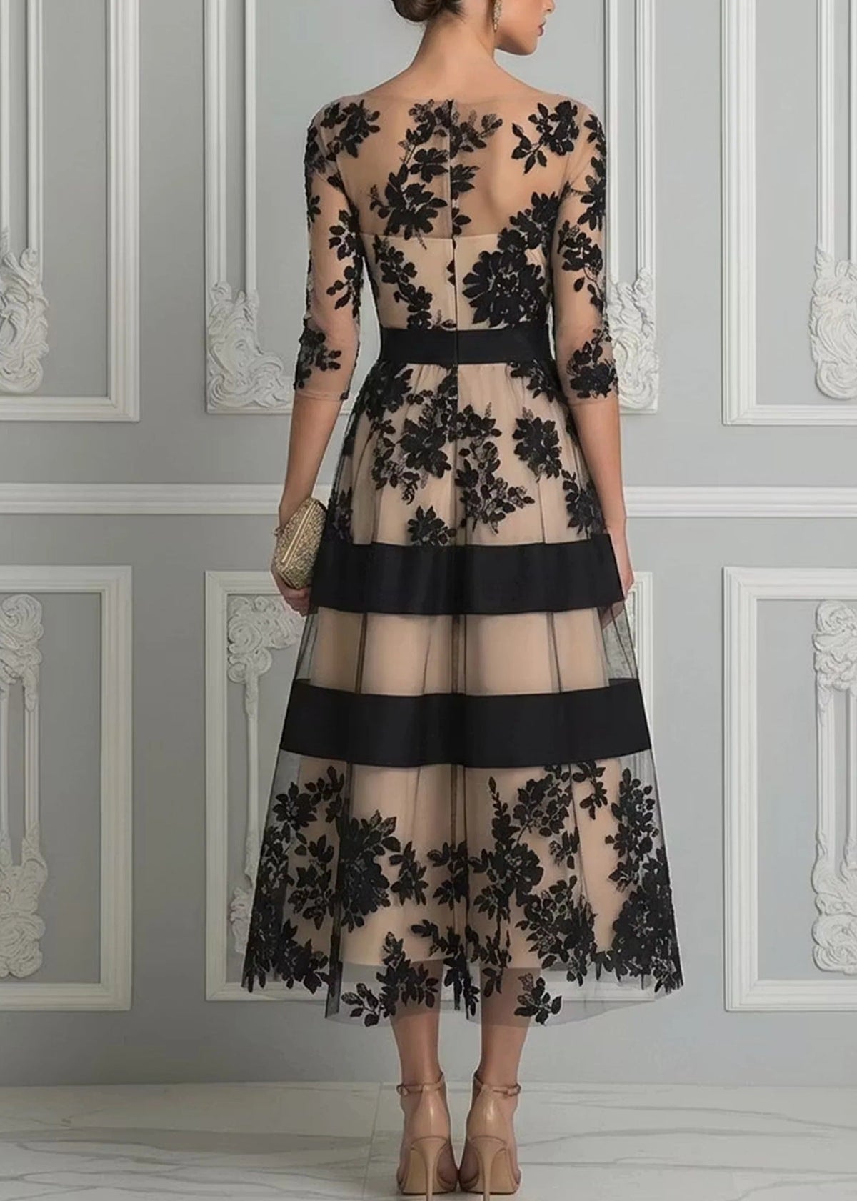 Erica | Abito da Sera Midi con Pizzo Floreale e Tulle for Women
