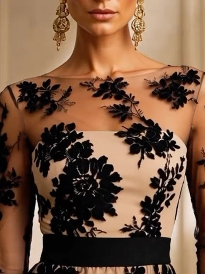 Erica | Abito da Sera Midi con Pizzo Floreale e Tulle for Women