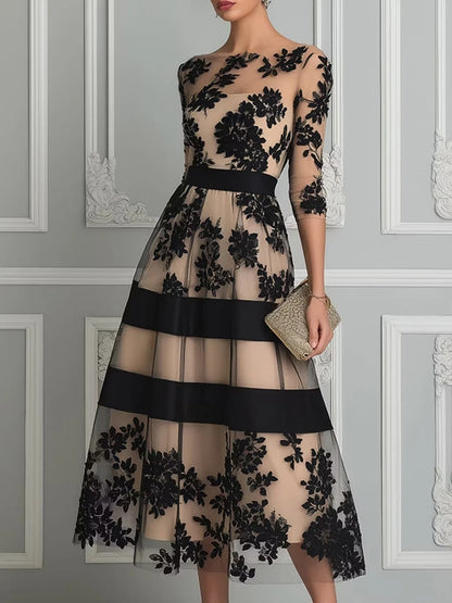 Erica | Abito da Sera Midi con Pizzo Floreale e Tulle for Women