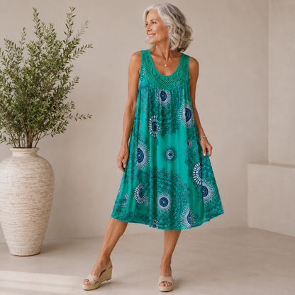 Solène | Vestito midi boho con inserto in pizzo all'uncinetto per donna