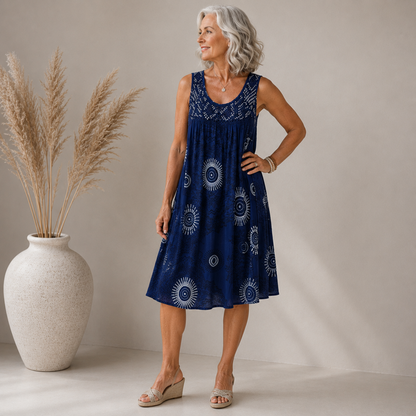 Solène | Vestito midi boho con inserto in pizzo all'uncinetto per donna