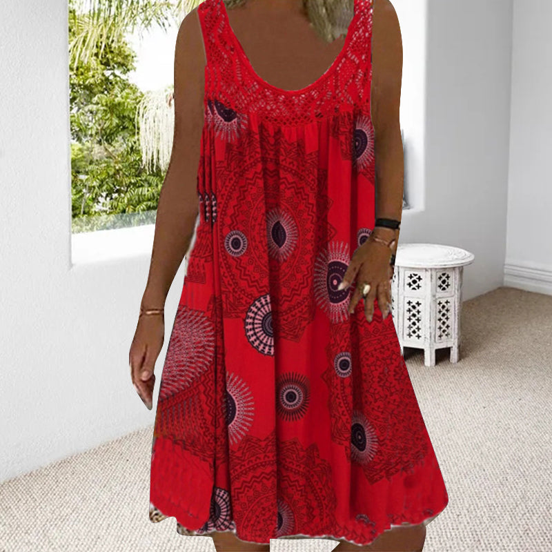 Solène | Vestito midi boho con inserto in pizzo all'uncinetto per donna