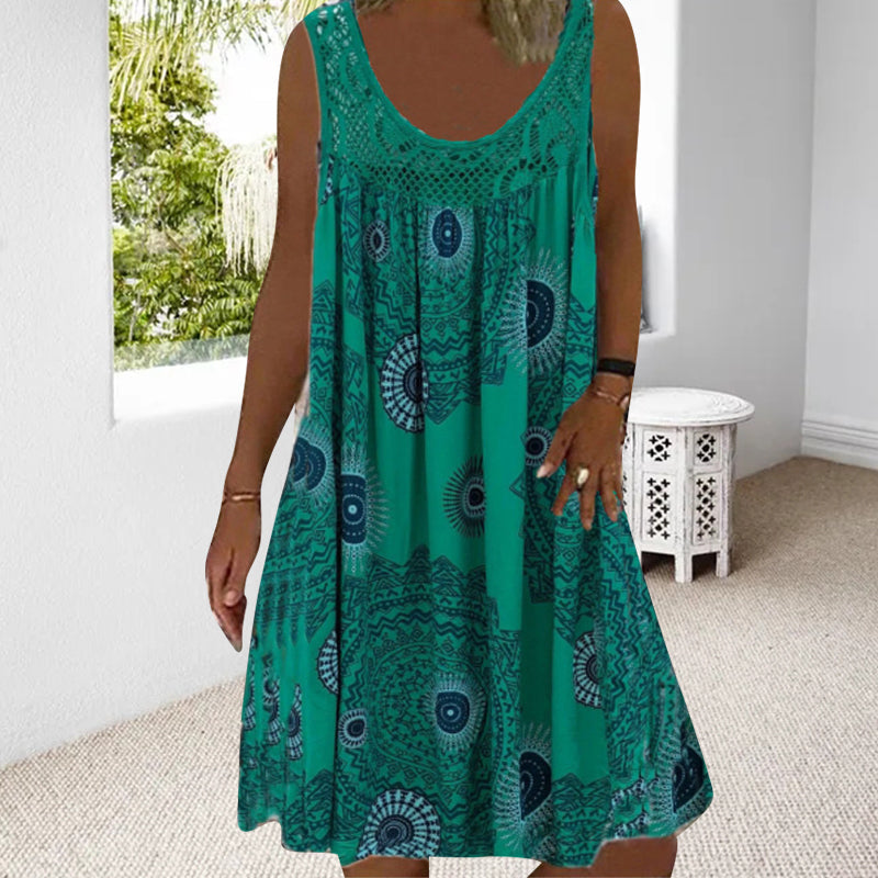 Solène | Vestito midi boho con inserto in pizzo all'uncinetto per donna