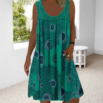 Solène | Vestito midi boho con inserto in pizzo all'uncinetto per donna
