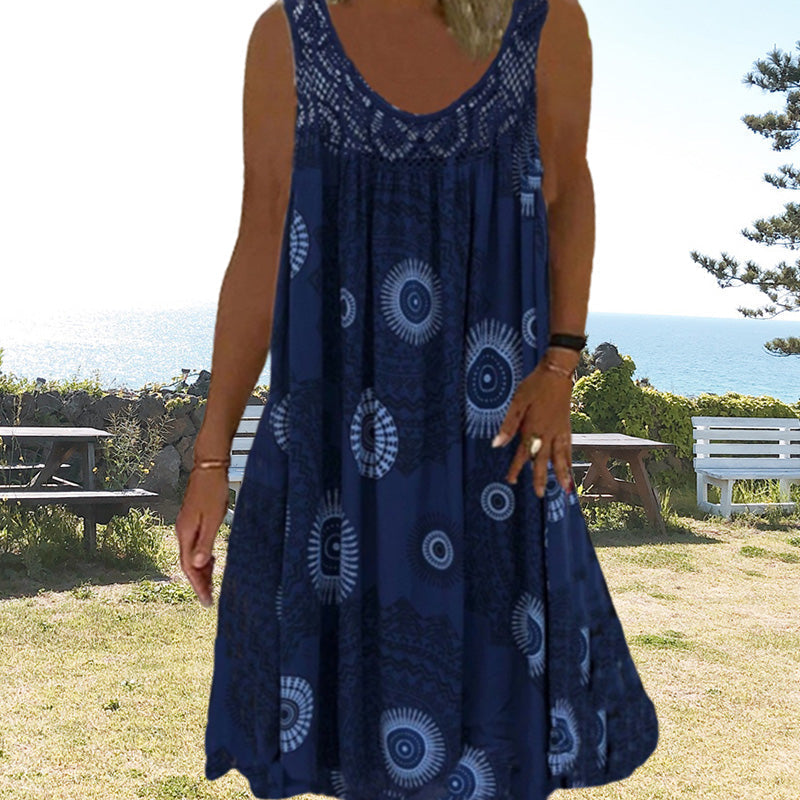 Solène | Vestito midi boho con inserto in pizzo all'uncinetto per donna
